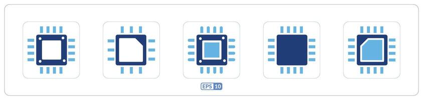 Cpu icon set. Set of cpu, computer chipset symbol. vector