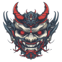 illustration of a traditional Asian dragon mask. It has intricate patterns, sharp fangs, and a central turquoise gemstone. Its vibrant and detailed png