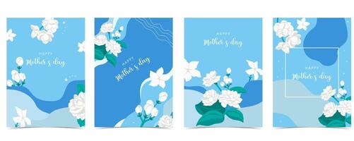 mother's day blue invitation with jasmine for a4 vertical design vector