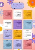 2025 table monthly calendar week start on Sunday with flower that use for vertical digital and printable A4 A5 size vector