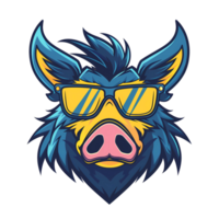 a cartoon wild pig wearing sunglasses on a transparent background png
