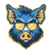 a cartoon wild pig wearing sunglasses on a transparent background png