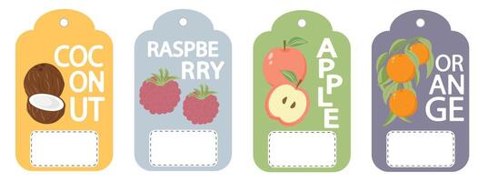 Set of labels, price tags of fruit posters in a bright minimalistic style. vector