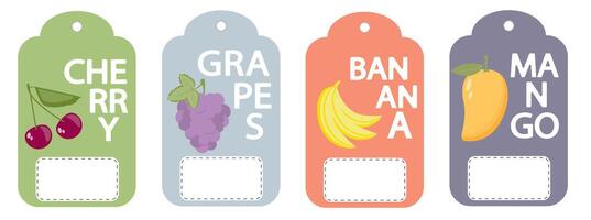 Set of labels, price tags of fruit posters in a bright minimalistic style. vector