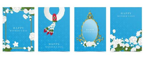 mother's day blue invitation with jasmine for a4 vertical design vector