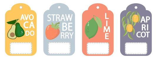 Set of labels, price tags of fruit posters in a bright minimalistic style. vector