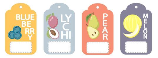 Set of labels, price tags of fruit posters in a bright minimalistic style. vector