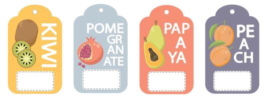 Fruits set of labels, price tags of fruit posters in a bright minimalistic style. vector