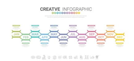 Presentation business infographic template, Timeline for 12 months, 1 year, can be used for workflow, process diagram, flow chart. vector