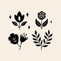 Set of design templates and graphic elements, organic cosmetic, floral black illustration in simple linear hand drawn style, plants and flowers vector