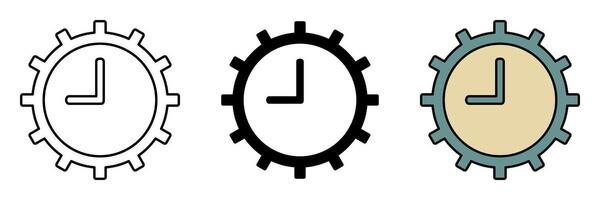 management icon set. gear and clock symbols. simple design isolated on white background vector