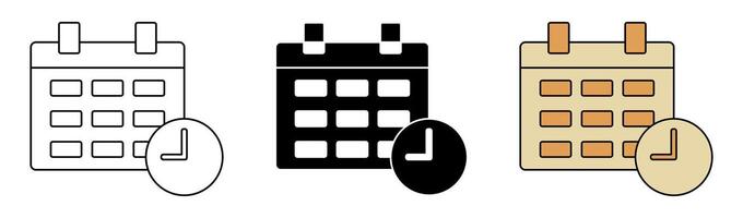 schedule icon set. calendar and clock symbols. simple design isolated on white background vector