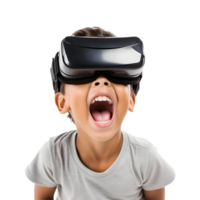 Kid using virtual reality headset surprised png