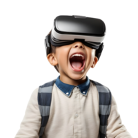 Kid using virtual reality headset surprised png