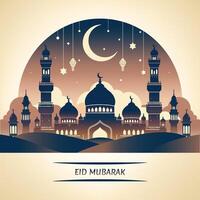 Eid poster background. Crescent moon and lantern abstract design. vector