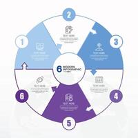 Blue tone circle infographic with 6 steps, process or options. vector