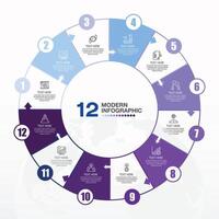 Blue tone circle infographic with 12 steps, process or options. vector