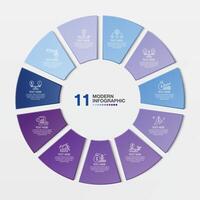 Blue tone circle infographic with 11 steps, process or options. vector