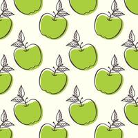 Pattern with green apples silhouette, hand drawn. vector
