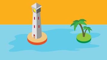 Lighthouse in the ocean with islands isometric illustration vector