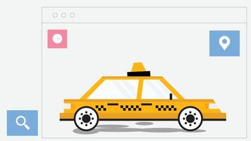 Taxi booking application ordering with location icon and window screen vector