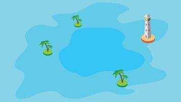 Lighthouse in the ocean with islands isometric illustration vector