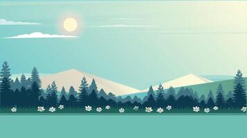 Nature trees and mountain Background with lake view illustration vector