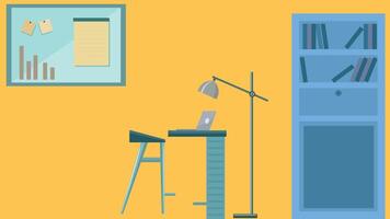 Office desk with table and laptop Background vector