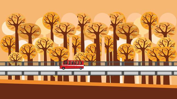 otoño arboles antecedentes con un coche cruce un puente ilustración vector