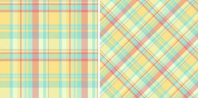 Check textile plaid of pattern background with a tartan seamless texture fabric. Set in rainbow colors. Cloth material types. vector