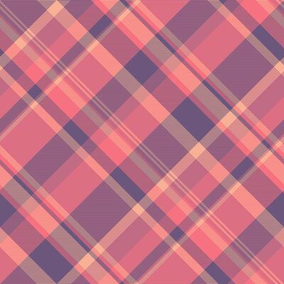Nostalgic textile seamless check, reel pattern tartan texture. Thanksgiving plaid background fabric in red and violet colors.
