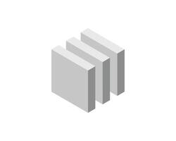 Cube logo, geometric design. Box logotype company, trendy tech emblem in pixel style. vector