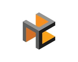 Cube logo, geometric design. Box logotype company, trendy tech emblem in pixel style. vector