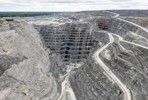 Aerial View of a Large Open Pit Mine in a Forested Area in Abitibi-Temiscamingue, Quebec, Canada photo