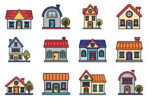 plano icono de casa conjunto en antecedentes vector