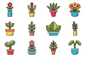 flat icon of plants and trees set on background vector