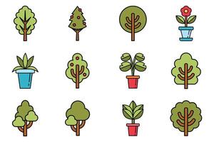 flat icon of plants and trees set on background vector