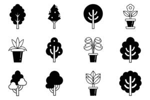 flat icon of plants and trees set on background vector