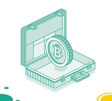Business briefcase with bitcoin coin. Isometric outline concept. 3d object. vector