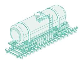 Isometric railroad tank car. Freight railroad car. Object isolated on white background. Railway. Wagon on rails. Industrial railroad transportation. vector