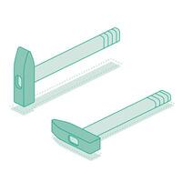 Isometric hammer. Outline objects isolated on white background. Work tool. Icon or symbol. vector
