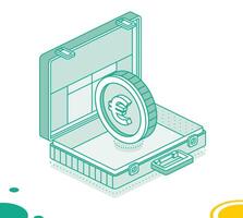 Business briefcase with euro coin. Isometric outline concept. 3d object. vector