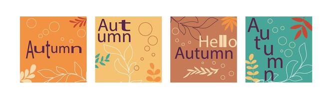 Set of abstract autumn posters with inscription autumn vector