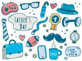 Father's Day card with hand drawn attributes vector