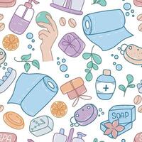 Hygiene items colored drawing in sketch style seamless pattern vector