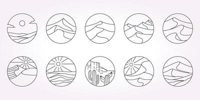 desert line art logo icon template illustration set bundle. Oasis Sahara design package vector
