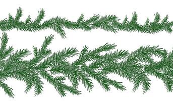 Watercolor seamless boarder with green pine branches. Sprig of pine hand drawn for wrapping paper, winter holiday decoration, banner, card or invite. Christmas trees modern background vector