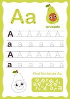 Tracing letters alphabet. Uppercase and lowercase letter A Engish alphabet. Handwriting exercise for kids. vector