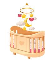 Baby cot for a girl. Furniture for a newborn baby. vector
