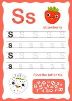 Tracing letters alphabet. Uppercase and lowercase letter S Engish alphabet. Handwriting exercise for kids. vector